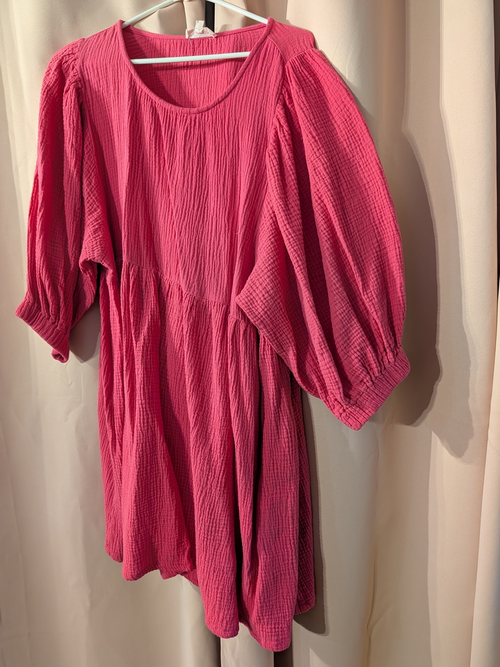 eesome Hot Pink Textured Puff-Sleeve Dress